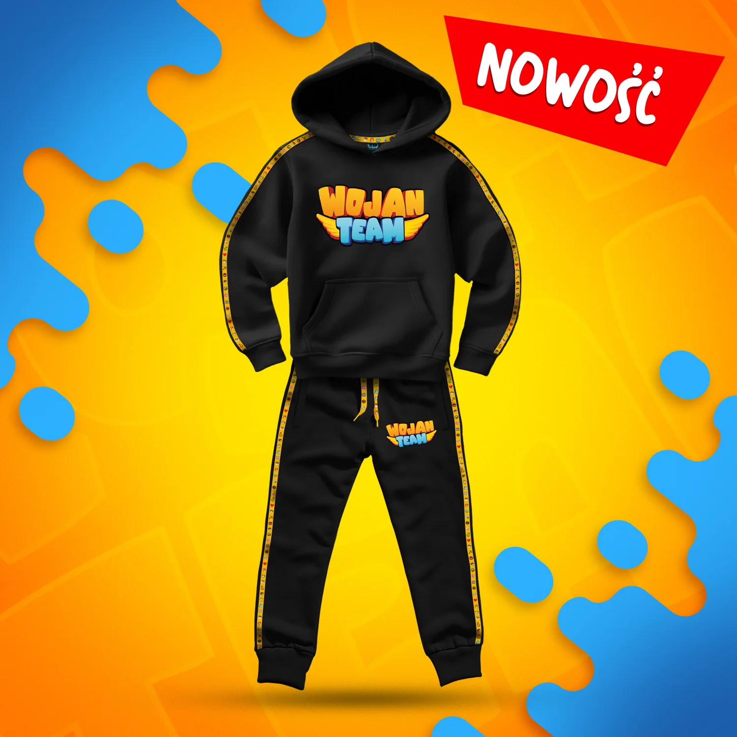 ZESTAW BLUZA + SPODNIE *PREMIUM* Z PASKAMI WOJAN TEAM - CZARNY - Image 3